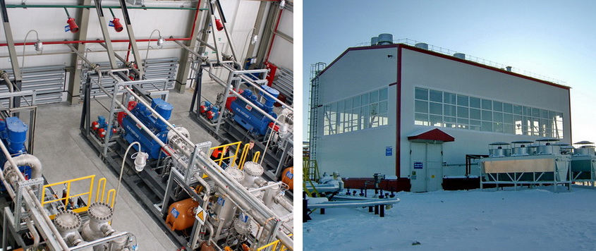 Booster compressor station of the hangar type